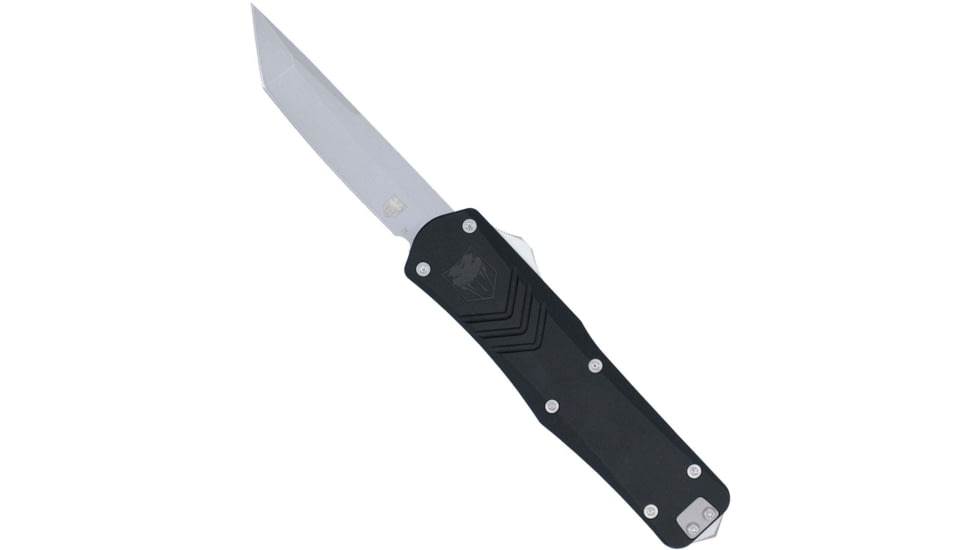 CobraTec Knives Medium FS-X Gen III OTF Knife, 3in, D2 Steel Stonewash Tanto Plain Blade, Black Aluminum Handle, MBLKFSXGEN3TNS