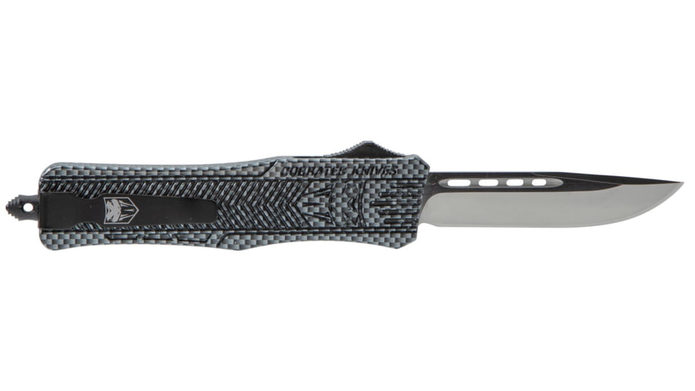 CobraTec Knives CTK-1 Medium OTF Automatic Folding Knife, 3in, D2 Steel, Drop Not Serrated, Aluminum Alloy Carbon Fiber Handle, MCFCTK1MDNS