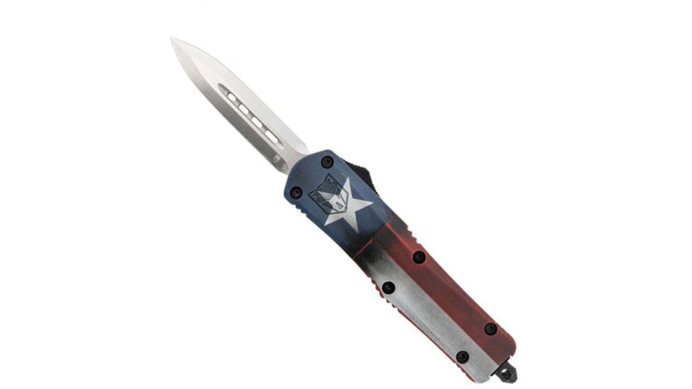 CobraTec Knives FS-3 Medium OTF Automatic Folding Knives, 3in, D2 Steel, Dagger Non-Serrated Blade, Cerakote/Tx Flag Handle, MCTXFS-3DAGNS