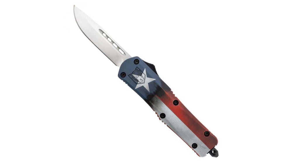 CobraTec Knives FS-3 Medium OTF Automatic Folding Knives, 3in, D2 Steel, Drop Non-Serrated Blade, Cerakote/Tx Flag Handle, MCTXFS-3DNS