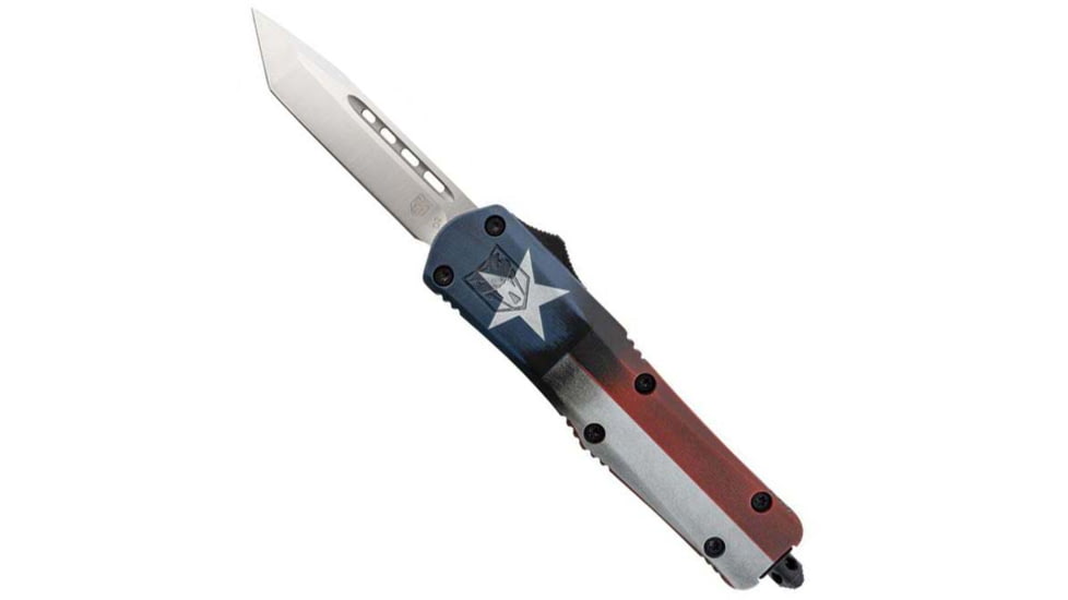 CobraTec Knives FS-3 Medium OTF Automatic Folding Knives, 3in, D2 Steel, Tanto Non-Serrated Blade, Cerakote/Tx Flag Handle, MCTXFS-3TNS