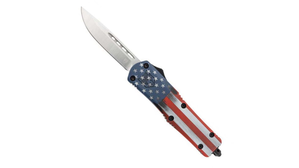 CobraTec Knives FS-3 Medium OTF Automatic Folding Knives, 3in, D2 Steel, Drop Non-Serrated Blade, Cerakote/Usa Flag Handle, MCUSAFS-3DNS