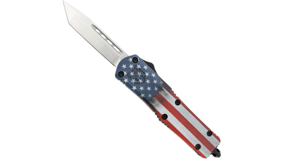 CobraTec Knives FS-3 Medium OTF Automatic Folding Knives, 3in, D2 Steel, Tanto Non-Serrated Blade, Cerakote/Usa Flag, MCUSAFS-3TNS
