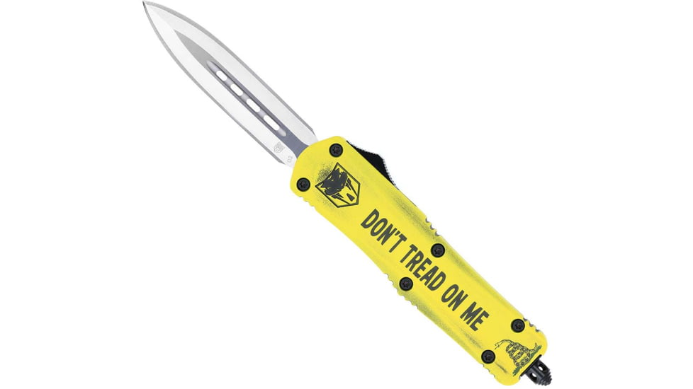 CobraTec Knives FS-3 Medium OTF Automatic Folding Knives, 3in, D2 Steel, Dagger Non-Serrated Blade, Cerakote/Don'T Tread On Me Handle, MDTOMFS-3DAGNS