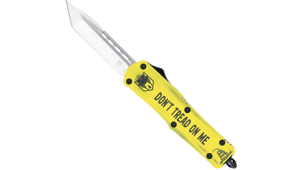 CobraTec Knives FS-3 Medium OTF Automatic Folding Knives, 3in, D2 Steel, Tanto Non-Serrated Blade, Cerakote/Don'T Tread On Me Handle, MDTOMFS-3TNS