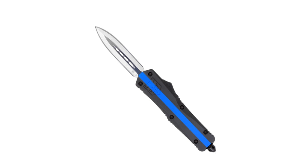 CobraTec Knives FS-3 Medium OTF Automatic Folding Knives, 3in, D2 Steel, Dagger Non-Serrated Blade, Blue Line Usa Flag Handle, MBLUSAFS-3DAGNS