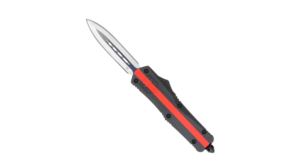 CobraTec Knives FS-3 Medium OTF Automatic Folding Knives, 3in, D2 Steel, Dagger Non-Serrated Blade, Red Line Fire Fighter Handle, MRLFFFS-3DAGNS