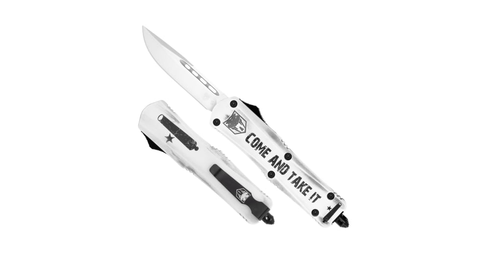 CobraTec Knives FS-3 Medium OTF Automatic Folding Knives, 3in, D2 Steel, Drop Non-Serrated Blade, Cerakote/Come And Take It Handle, MCATIFS-3DNS