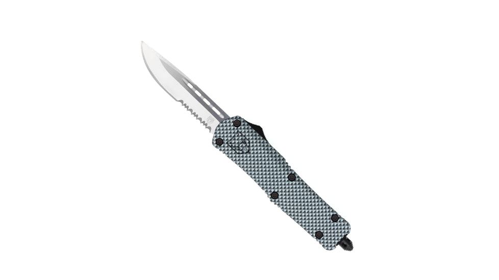 CobraTec Knives FS-3 Medium OTF Automatic Folding Knives, 3in, D2 Steel, Drop Serrated Blade, Carbon Fiber Handle, MCFFS-3DS