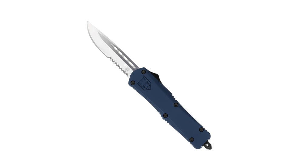 CobraTec Knives FS-3 Medium OTF Automatic Folding Knives, 3in, D2 Steel, Drop Serrated Blade, Nypd Blue Handle, MNYFS-3DS