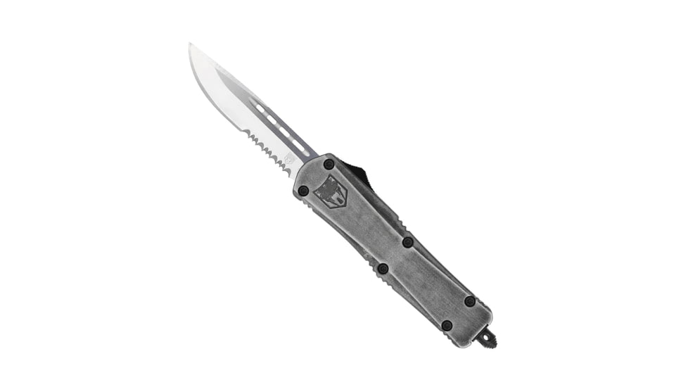 CobraTec Knives FS-3 Medium OTF Automatic Folding Knives, 3in, D2 Steel, Drop Serrated Blade, Stonewash Handle, MSWFS-3DS