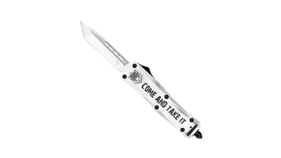 CobraTec Knives FS-3 Medium OTF Automatic Folding Knives, 3in, D2 Steel, Tanto Non-Serrated Blade, Cerakote/Come And Take It Handle, MCATIFS-3TNS