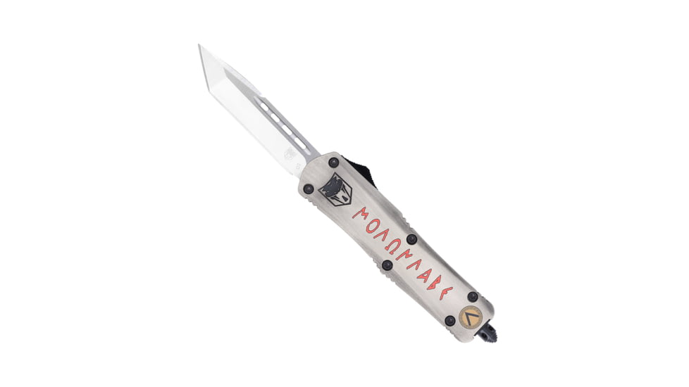 CobraTec Knives FS-3 Medium OTF Automatic Folding Knives, 3in, D2 Steel, Tanto Non-Serrated Blade, Cerakote/Molon Labe Handle, MMLFS-3TNS