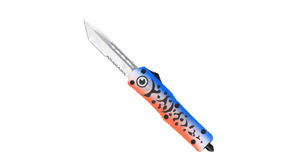 CobraTec Knives FS-3 Medium OTF Automatic Folding Knives, 3in, D2 Steel, Tanto Serrated Blade, Cerakote/Lure Blue Handle, MFLBLUFS-3TS