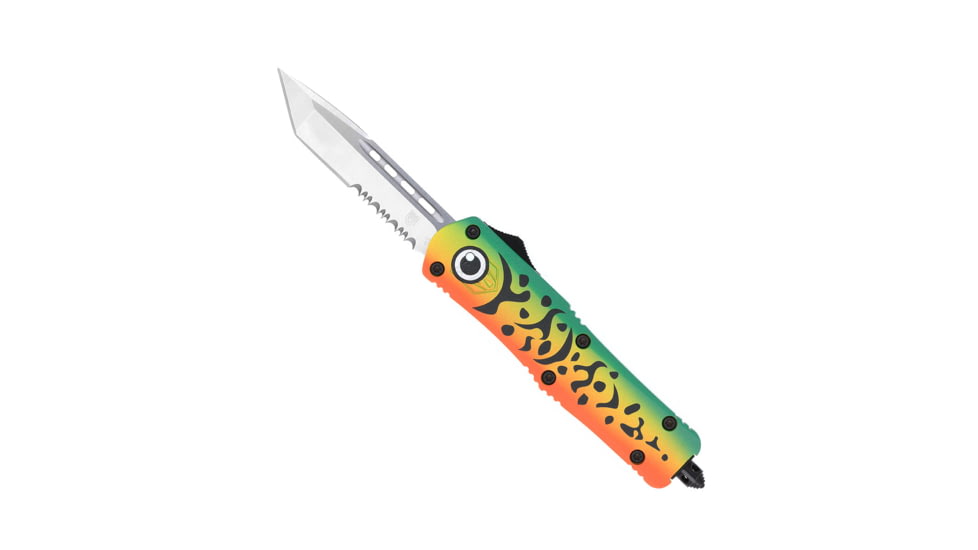 CobraTec Knives FS-3 Medium OTF Automatic Folding Knives, 3in, D2 Steel, Tanto Serrated Blade, Cerakote/Lure Green Handle, MFLGNFS-3TS