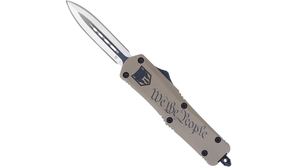 CobraTec Knives FS-3 Medium OTF Automatic Folding Knives, 3in, D2 Steel, Dagger Blade Non Serrated, Sand Handle, MWTPFS3DAGNS