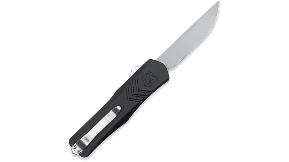 Open Box, Dealer Demo, CobraTec Knives Medium FS-X Gen II OTF Automatic Folding Knife, 3in, Stonewashed D2 Steel, Drop Point, Non-Serrated Blade, Aircraft Aluminum, Black Handle, MBLKFS-XGEN2DNS-DMO