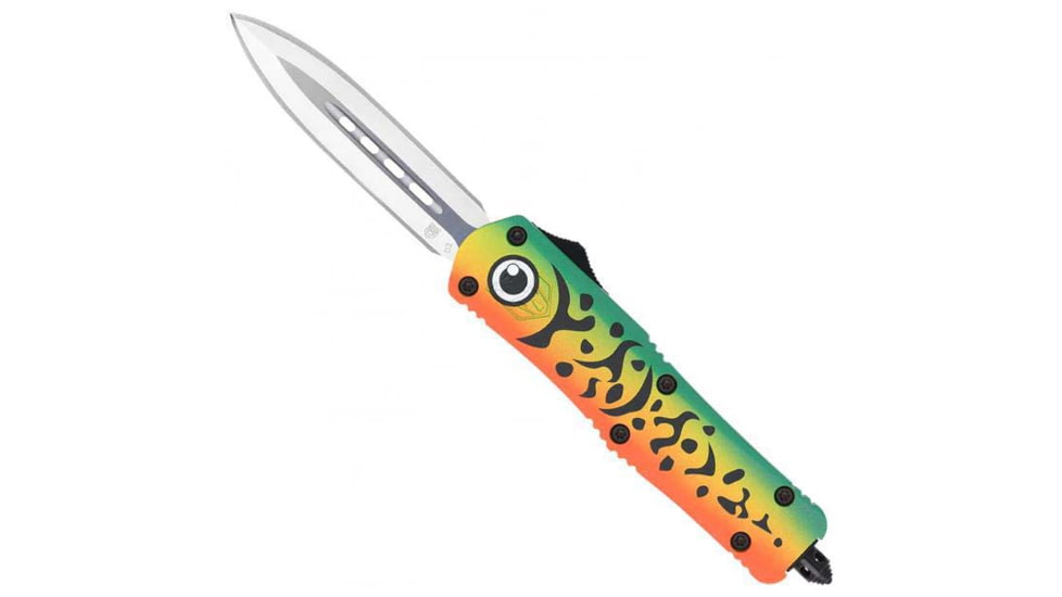 CobraTec Knives FS-3 Medium OTF Automatic Folding Knives, 3in, D2 Steel Blade, Dagger Plain Blade, Green Lure Handle, MFLGNFS3DAGNS