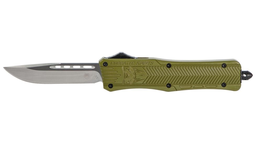 CobraTec Knives CTK-1 Medium OTF Automatic Folding Knife, 3in, D2 Steel, Drop Not Serrated, Aluminum Alloy OD Green Handle, MODCTK1MDNS