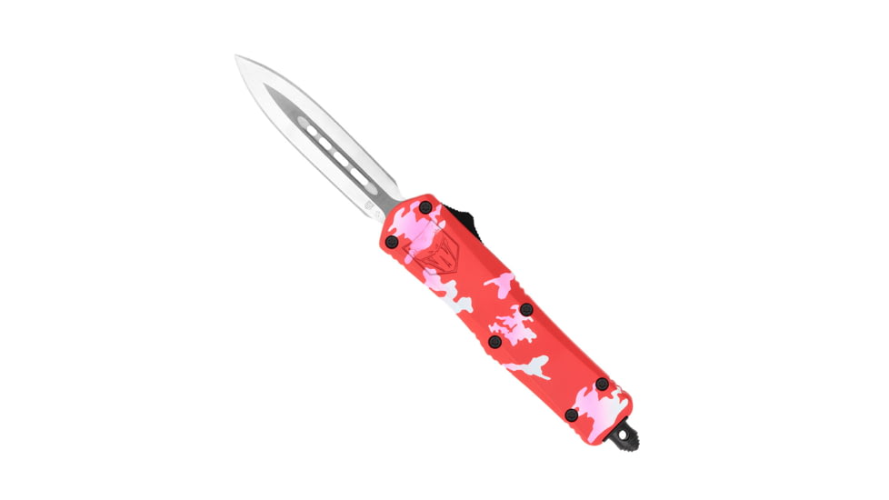 CobraTec Knives FS-3 Small OTF Automatic Folding Knife, 2.75in, D2 Steel, Dagger Non-Serrated Blade, Cerakote/Pink Handle, SPKCAMFS-3DAGNS