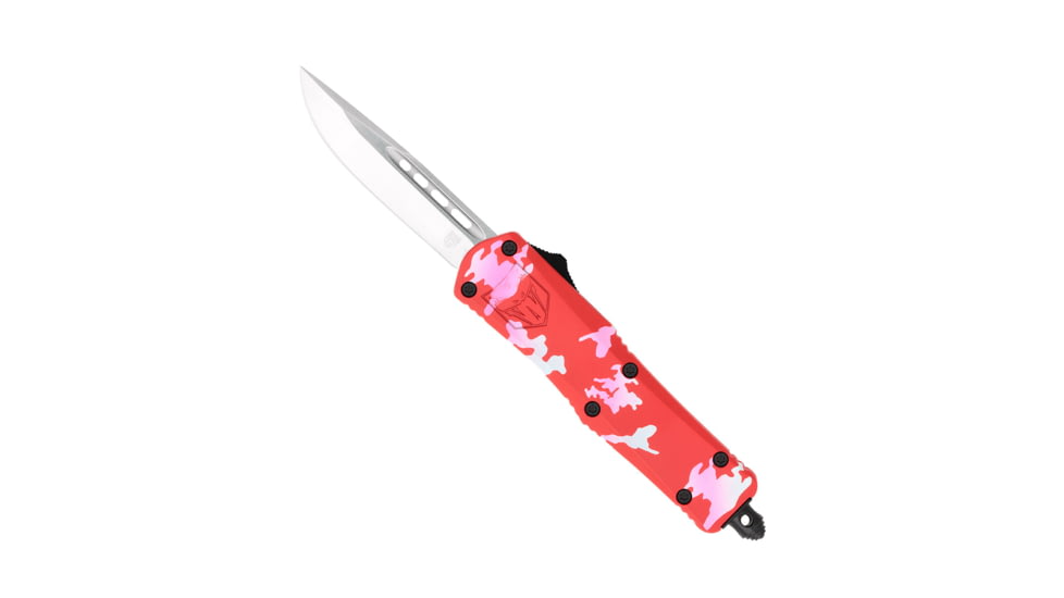 CobraTec Knives FS-3 Small OTF Automatic Folding Knife, 2.75in, D2 Steel, Drop Non-Serrated Blade, Cerakote/Pink Handle, SPKCAMFS-3DNS