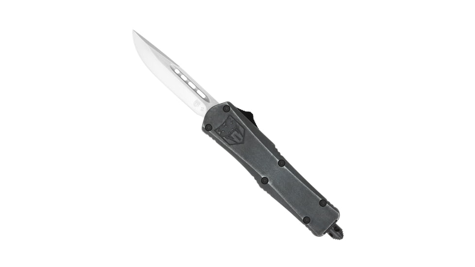 CobraTec Knives FS-3 Small OTF Automatic Folding Knife, 2.75in, D2 Steel, Drop Non-Serrated Blade, Stonewash Handle, SSWFS-3DNS