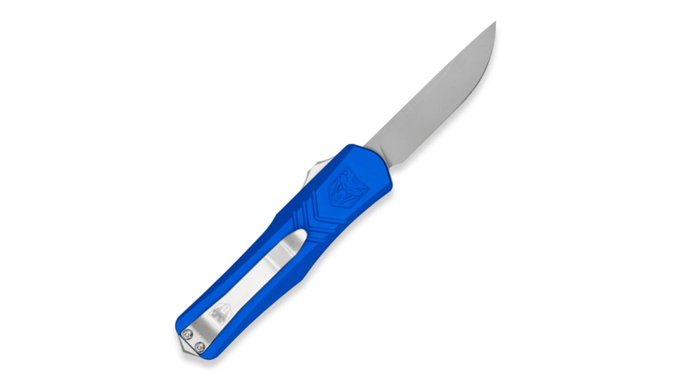 CobraTec Knives FS-X Small Gen II OTF Knife, 2.75in, Stonewashed D2 Steel Blade, Drop Non-Serrated Blade, Blue Handle, SBLUFS-XGEN2DNS