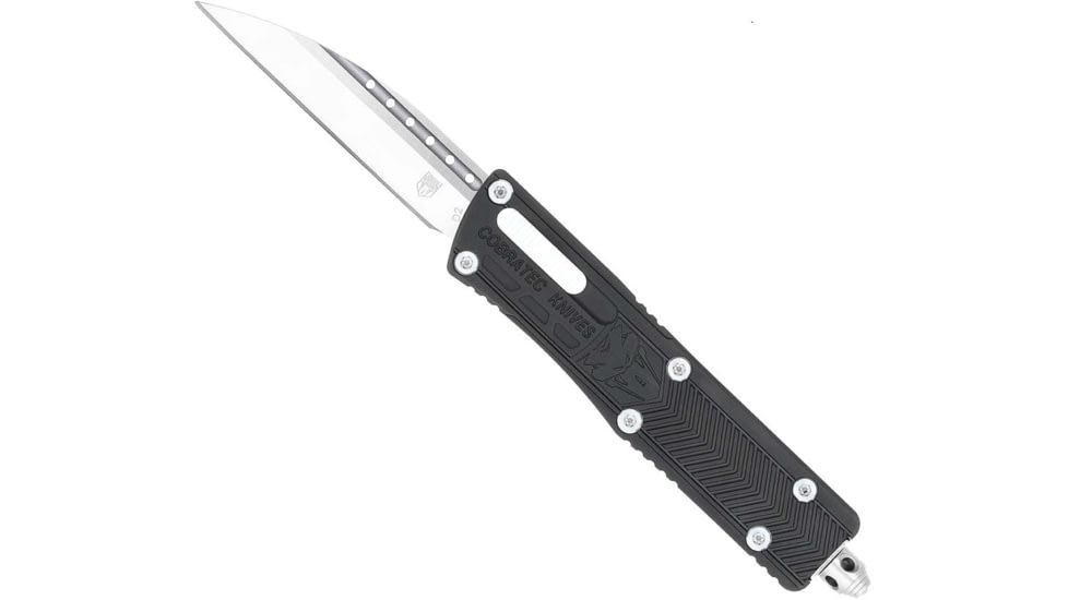 CobraTec Knives Small Sidwinder OTF Knife, 2.5in, D2 Steel, Wharncliffe Plain, Black Aluminum Handle, SBSWWNS