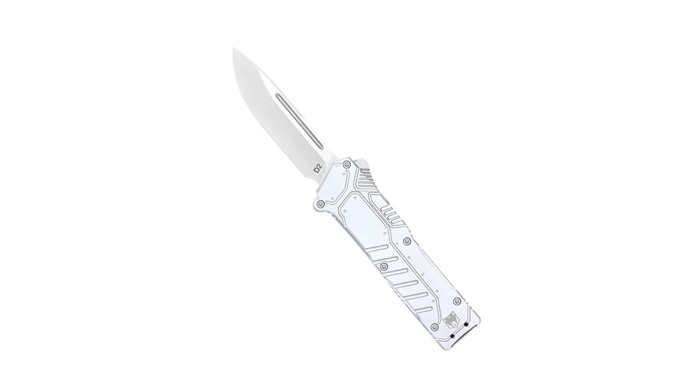 CobraTec Knives Special Forces OTF Automatic Folding Knife, 3.25 in, D2 Steel, Drop Point Blade, 6061-T6 Aluminum, Silver Handle, SILSFDNS