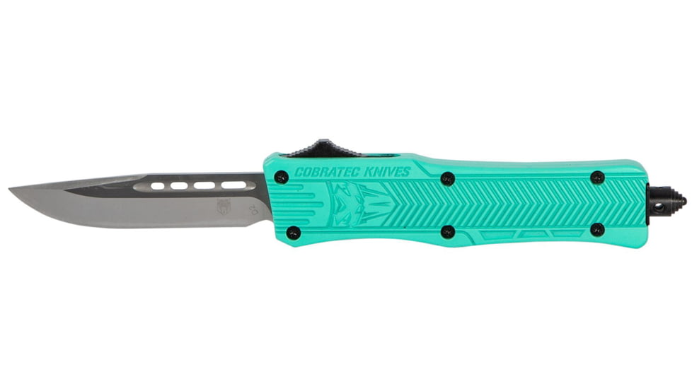 CobraTec Knives CTK-1 Small Automatic Folding Knife, 2.75in, D2 Steel, Drop Not Serrated Blade, Mint Blue Handle, STFCTK1SDNS