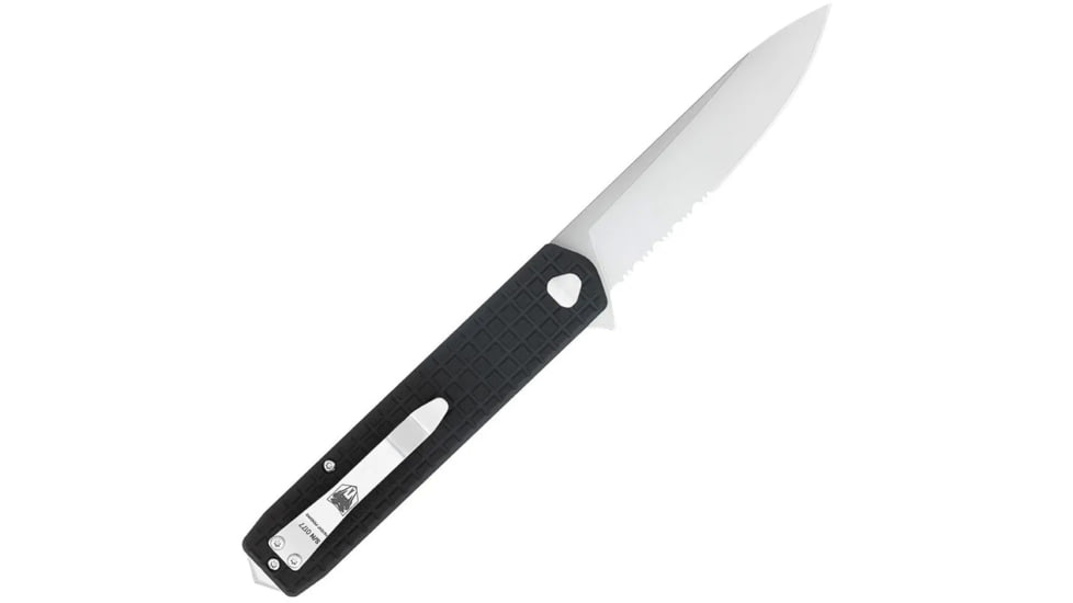 CobraTec Medium Cayden Drop Assisted Opening Folding Knife, Serrated Blade, Black, 1410100