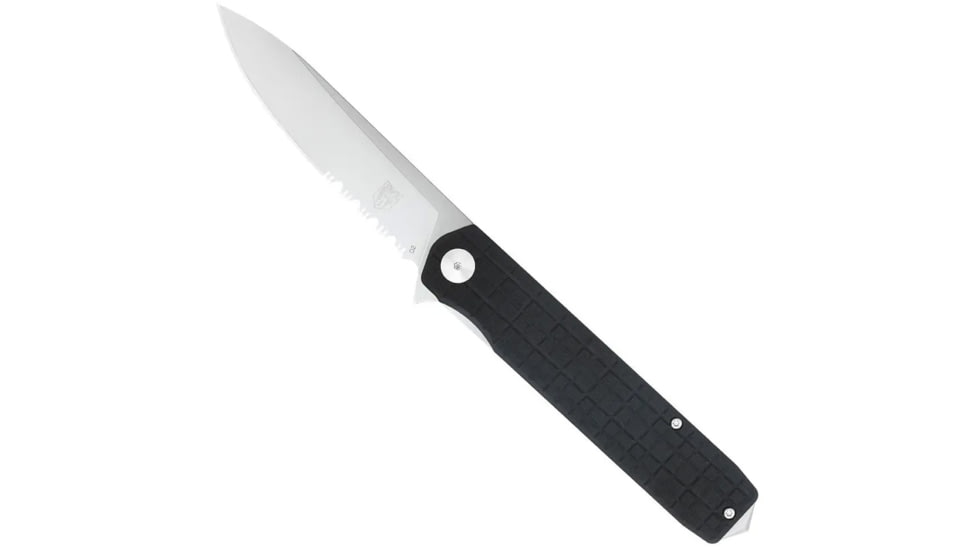 CobraTec Medium Cayden Drop Assisted Opening Folding Knife, Serrated Blade, Black, 1410100