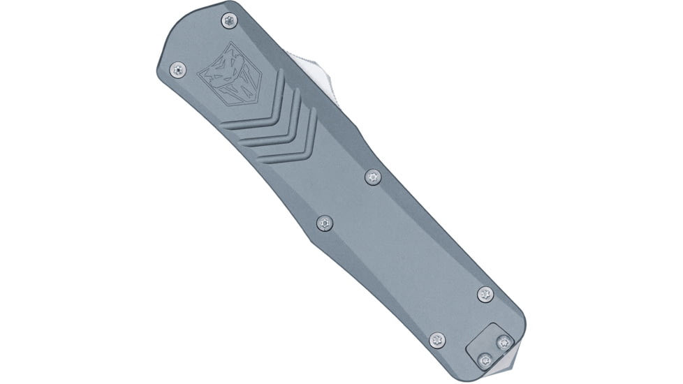 CobraTec Knives Medium FS-X Gen-3 Double Action OTF Automatic Folding Knife, 3in, D2 Steel, Drop Point Blade, Grey Handle, MGRYFS-XGEN3DNS