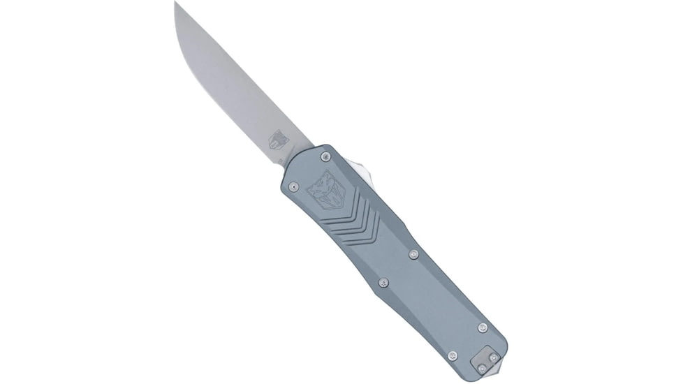 CobraTec Knives Medium FS-X Gen-3 Double Action OTF Automatic Folding Knife, 3in, D2 Steel, Drop Point Blade, Grey Handle, MGRYFS-XGEN3DNS