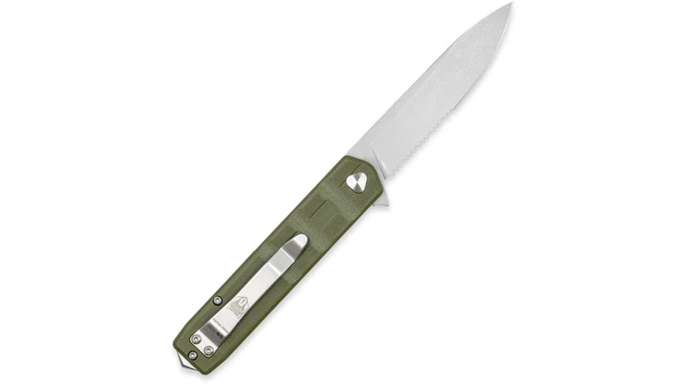 CobraTec Knives Medium Kuzio Assisted Opening Folding Knife, 3.25 in, D2 Steel, Drop Point, Serrated Blade, G-10, OD Green Handle, MCTKUZIOODGDS, 1410123