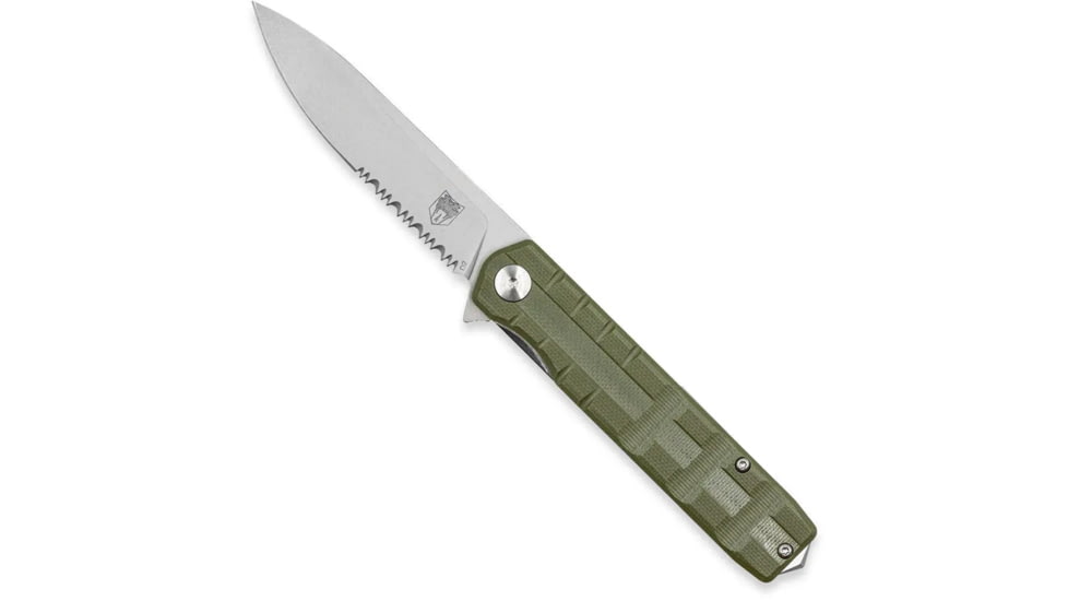 CobraTec Knives Medium Kuzio Assisted Opening Folding Knife, 3.25 in, D2 Steel, Drop Point, Serrated Blade, G-10, OD Green Handle, MCTKUZIOODGDS, 1410123