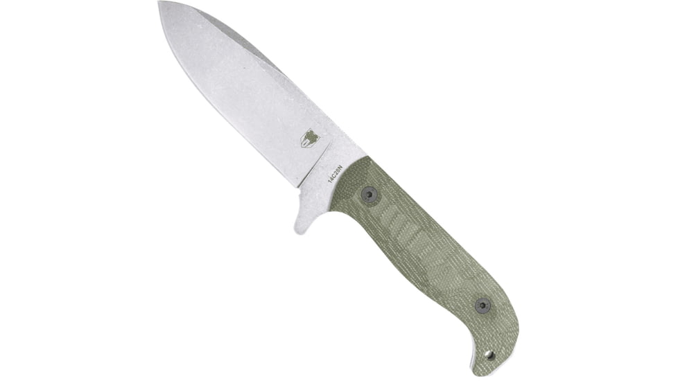 CobraTec Knives PSK Fixed Blade Knife, 4.5 in, 14C28N Satin Stonewashed Blade, Spear Point Blade, Micarta, OD Green Handle, CTPSKODGMCASSW