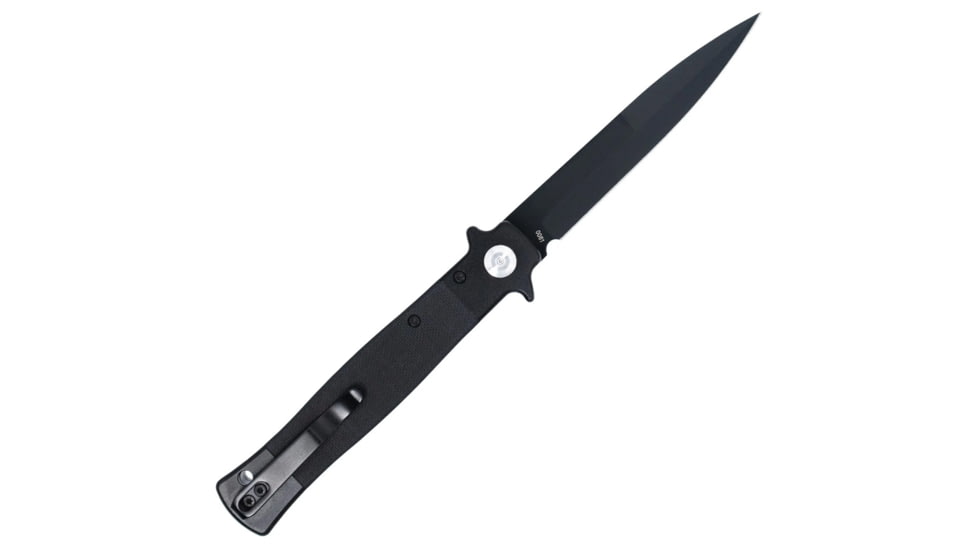 CobraTec Knives Stiletto Button Lock Folding Knife, 4 in, VG10 Steel, Spear Point Blade, G-10, Black Handle, CTSTLBLG1OBLKBLK