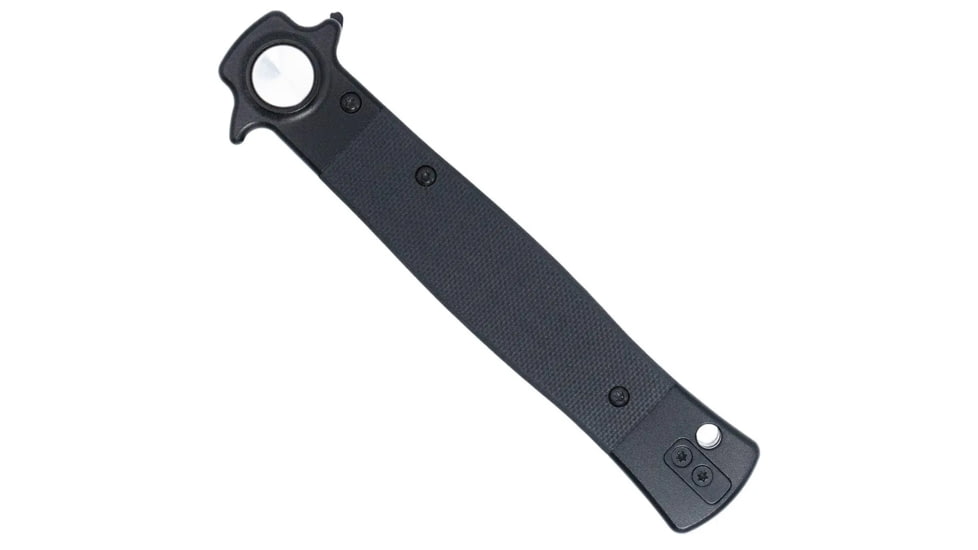 CobraTec Knives Stiletto Button Lock Folding Knife, 4 in, VG10 Steel, Spear Point Blade, G-10, Black Handle, CTSTLBLG1OBLKBLK