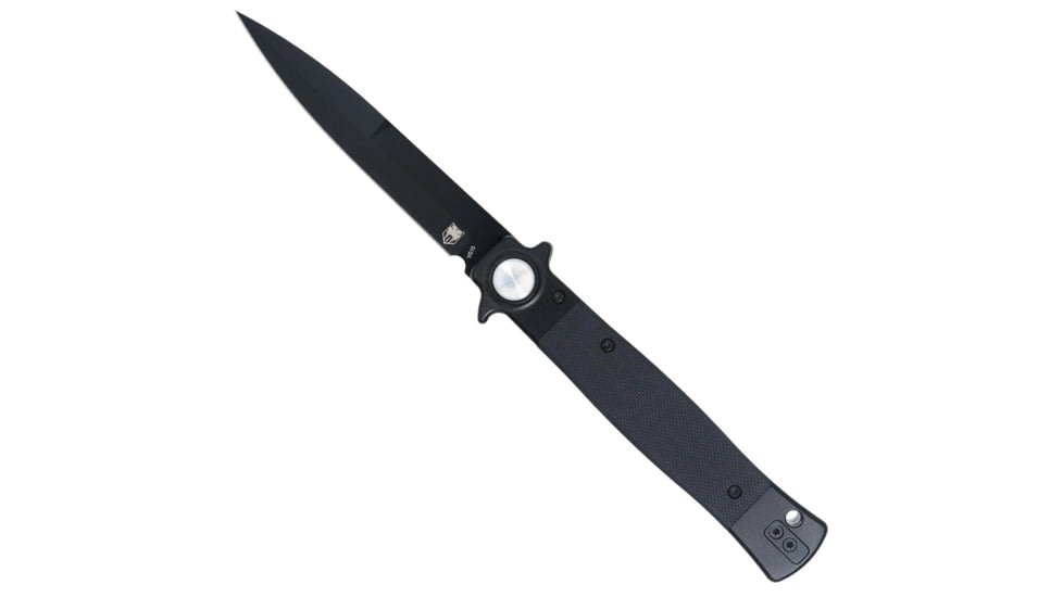 CobraTec Knives Stiletto Button Lock Folding Knife, 4 in, VG10 Steel, Spear Point Blade, G-10, Black Handle, CTSTLBLG1OBLKBLK