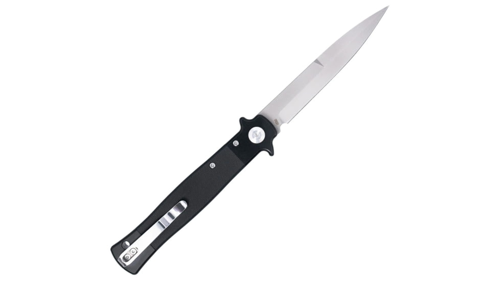 CobraTec Stiletto Button Lock Assisted Opening Folding Knife, Black/Satin, G10 Handle, 1410170