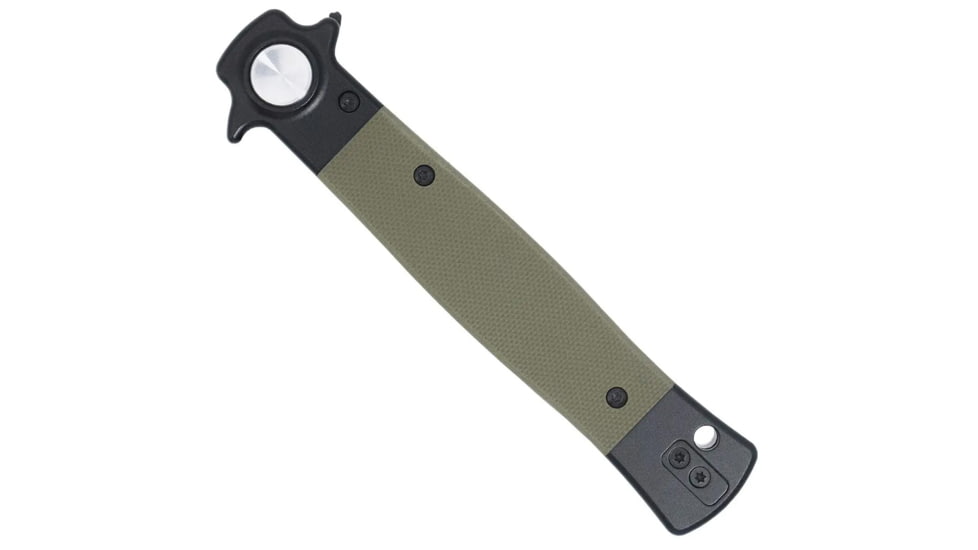 CobraTec Knives Stiletto Button Lock Folding Knife, 4 in, VG10 Steel, Spear Point Blade, G10, OD Green/Black Handle, CTSTLBLG10ODGBLK