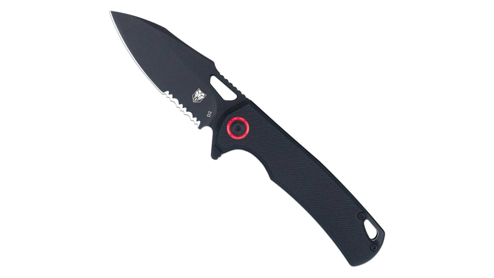 CobraTec Knives Wolverine Liner Lock Serrated Folding Knife, 3.125 in, D2 Steel, Drop Point Blade, G-10, Black Handle, CTWOLVERINEBLKDS