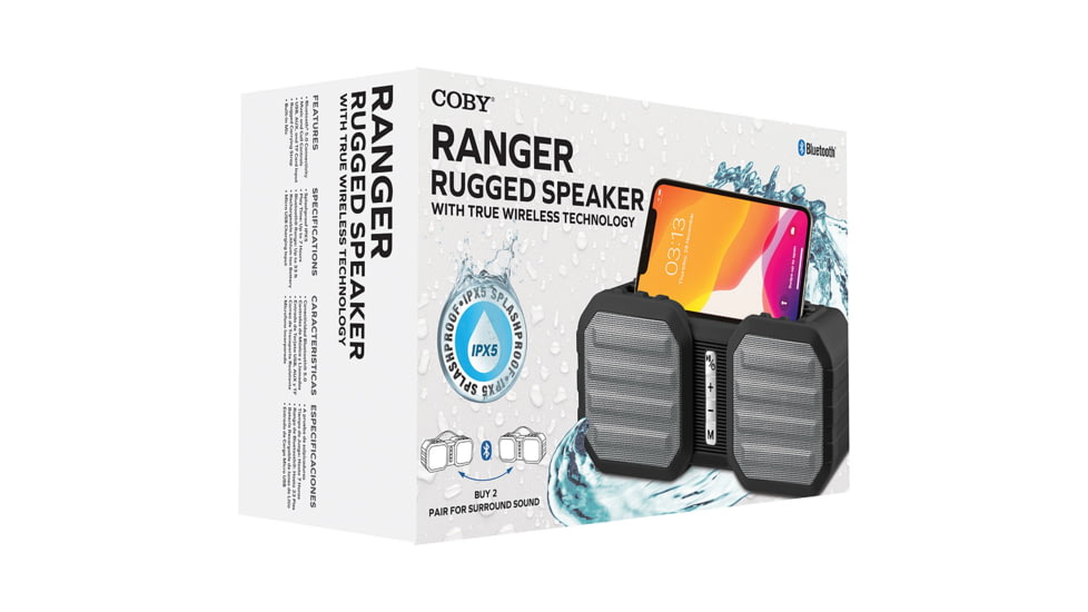 Coby True Wireless Bluetooth Speaker, Water Resistant, Black, COBY-CSTW432BK