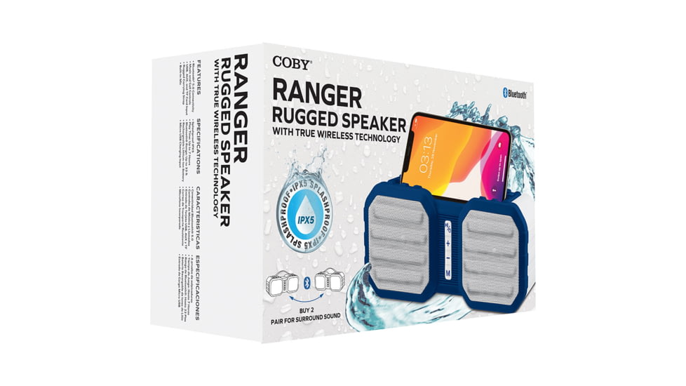 Coby True Wireless Bluetooth Speaker, Water Resistant, White / Blue, COBY-CSTW432WBL