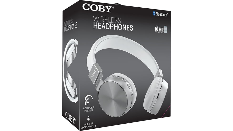 Coby True Wireless Folding Stereo Headphones, Silver / White, COBY-CHBT810SLW