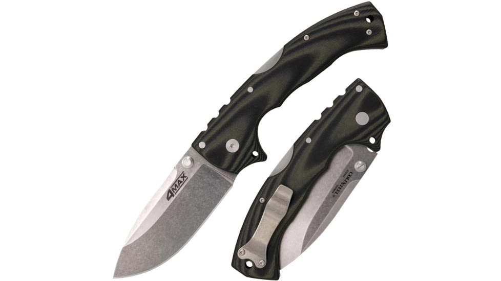 Cold Steel 4-Max Elite Lockback Folding Knife, Black G10 Handle, 6&quot; Closed, 4&quot; Stonewash Finish S35VN Stainless Bla, CS-62RMA