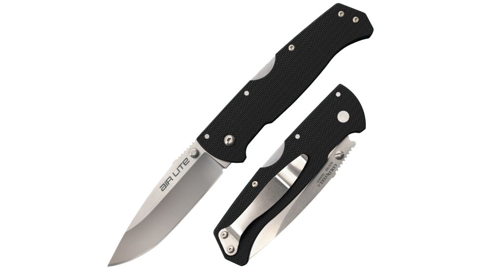 Cold Steel Air Lite Drop Point Folding Knife, 3.5in, AUS-10A, Drop Point Blade, Black Long G-10 Handle, CS-26WD