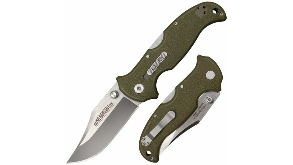 Cold Steel Bush Ranger Lite Folding Knife, 3.5in, 8Cr13MoV SS, Folding Plain Clip Point Satin Blade, OD Green GFN Handle, CS-21AZ