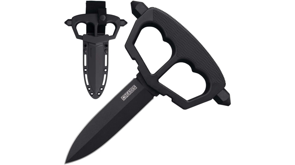 Cold Steel Chaos Push Knife w/2 Bolts, 5in, SK5, Fixed Plain Black Blade, Black w/D-Guard Handle, CS-80NT3